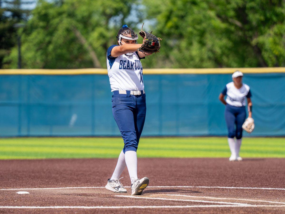 Freshman Gia Hernandez enters in the top of the seventh and closes the outing out for the Bear Cubs in the first game against Folsom Lake College at home on Saturday, March 28, 2026.
