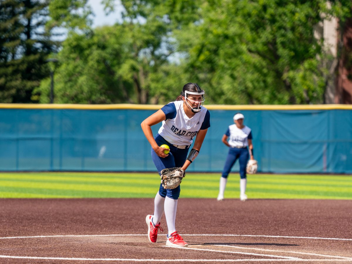 Sophomore pitcher Mia Avila re-enters to pitch in the second game against Folsom Lake College at home on Saturday, March 28, 2026.