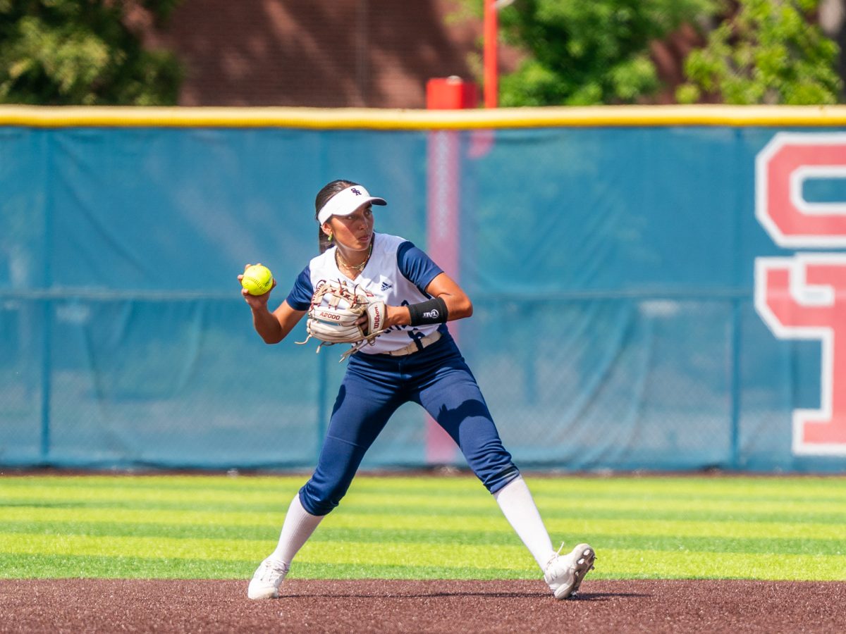 Sophomore second baseman Esperanza Marquez field a grounder to second and sends it to first in the second game against Folsom Lake College at home on Saturday, March 28, 2026.
