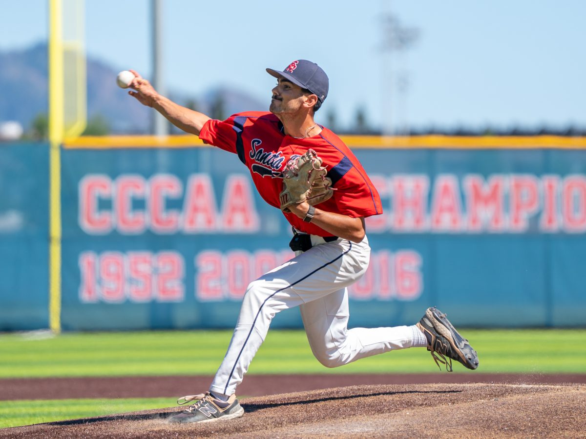 Santa Rosa sophomore Evan Sandoval closes out game three by striking out the final two batters from College of the Sequoias at home on Friday, April 3, 2026.
