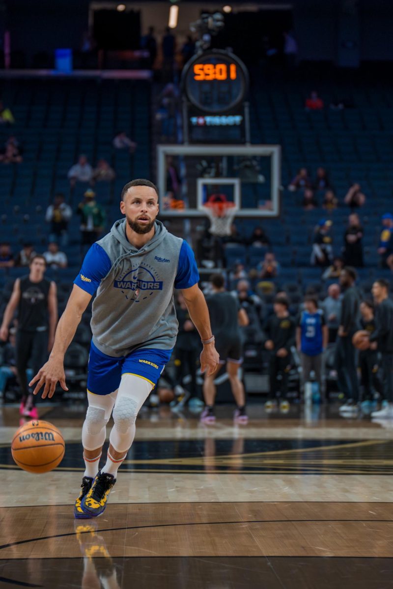 Warriors point guard Stephen Curry warms up during a pregame shootaround before a match against the Sacramento Kings at the Chase Center in San Francisco, Calif. April 7, 2026.