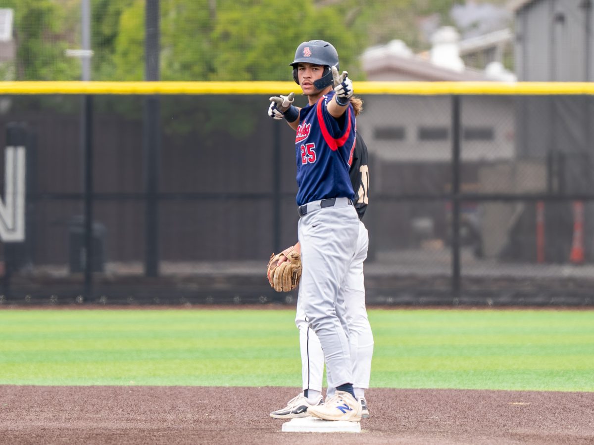 First baseman J.T. Summers celebrates towards the dugout after hitting a double in the top of the third against College of Marin in Marin on Saturday, May 2, 2026.