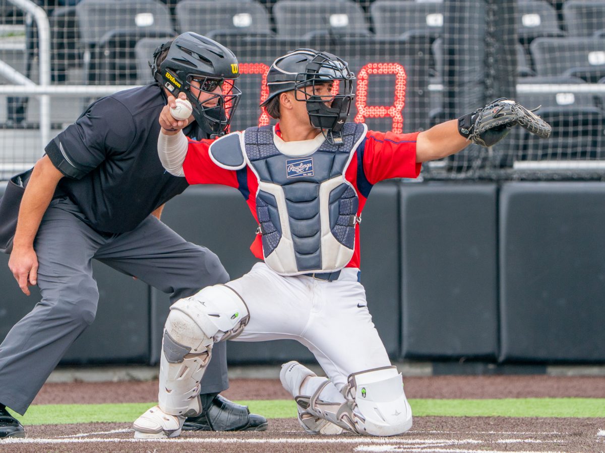 Catcher Chase Sutherland returns the ball after a pitch against College of Marin on Sunday, May 3, 2026.