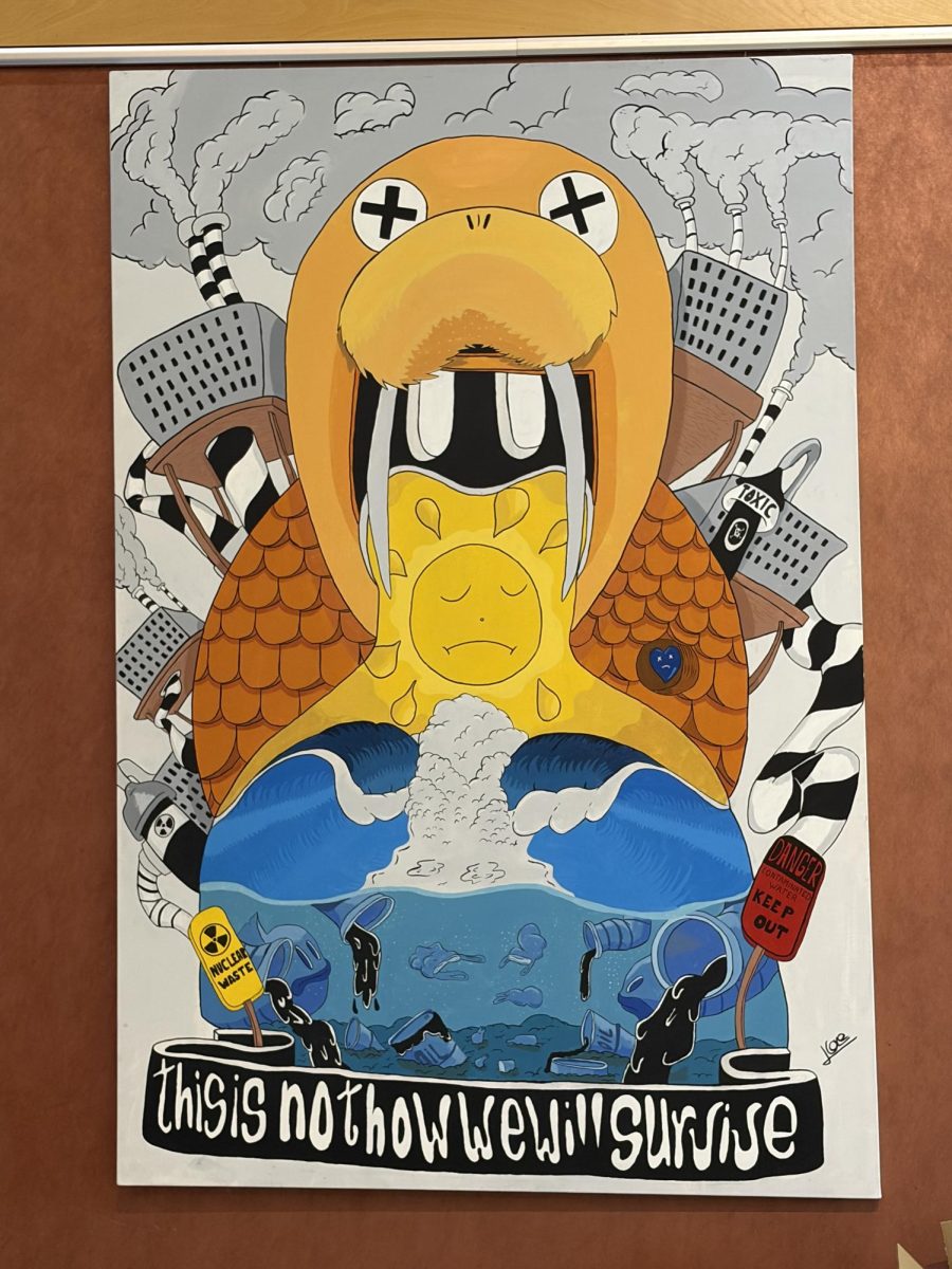 Various student-made art dotted the Student Activity Center, bringing artistic support for climate action April 23, 2026 in the Bertolini Student Center at Santa Rosa Junior College.