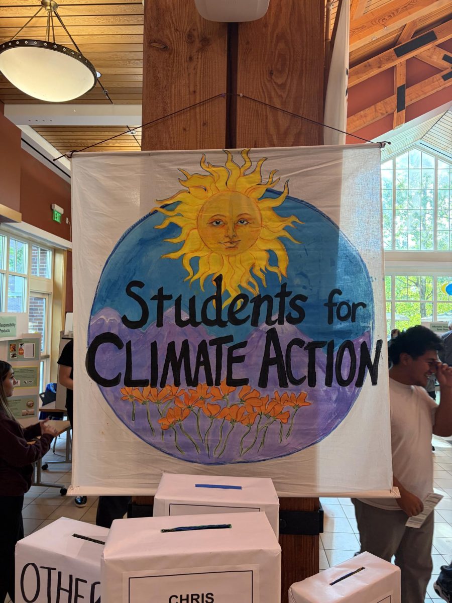 Various student-made art dotted the Student Activity Center, bringing artistic support for climate action April 23, 2026 in the Bertolini Student Center at Santa Rosa Junior College.