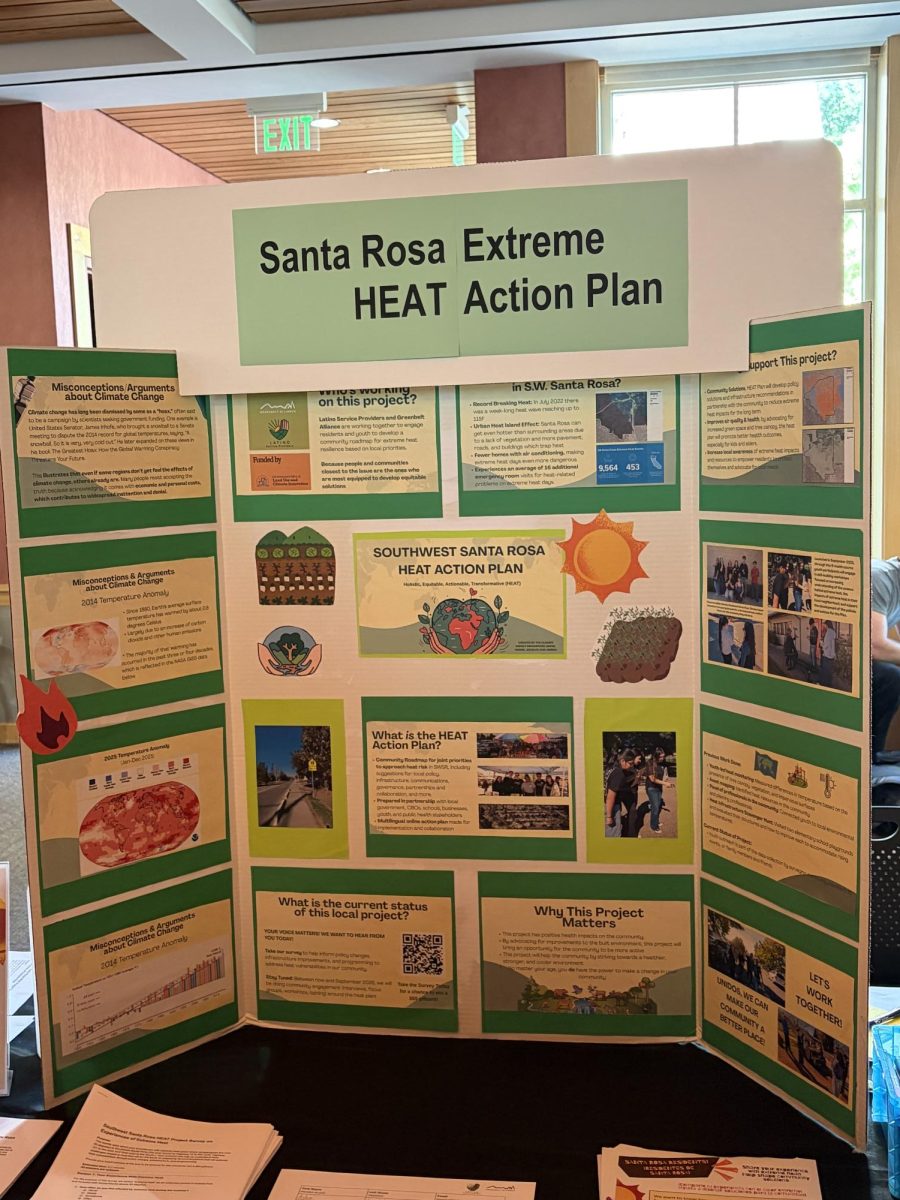 Various student-made art dotted the Student Activity Center, bringing artistic support for climate action April 23, 2026 in the Bertolini Student Center at Santa Rosa Junior College.
