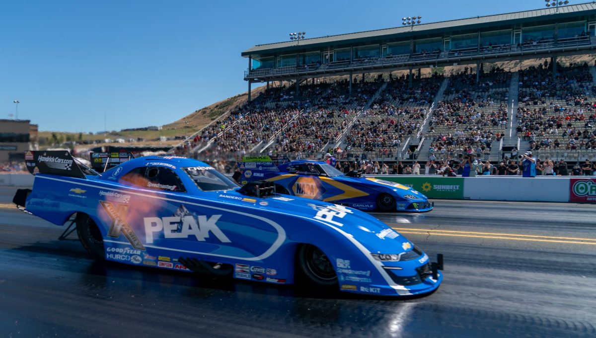 Funny Car Driver "Fast Jack" Beckman, front, is defeated by Ron Capps in the #2Fast2Tasty Challenge at the DENSO NHRA Sonoma Nationals on Saturday, July 18, 2026 in Sonoma.