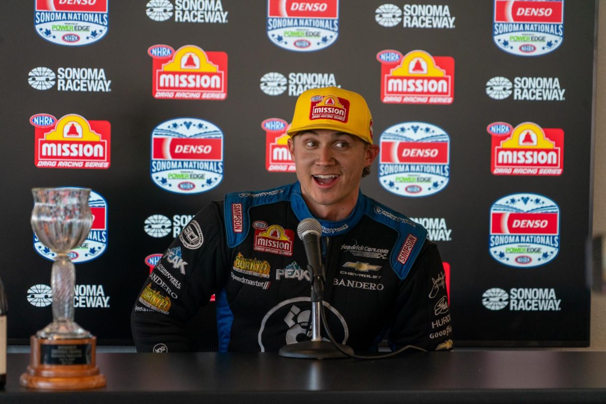 Funny Car driver Jordan Vandergriff takes pole position in his racing category at the DENSO NHRA Sonoma Nationals on Saturday, July 18, 2026 in Sonoma.