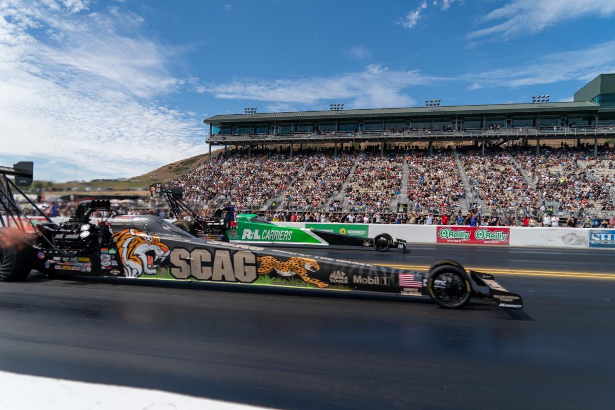 Top Fuel driver Justin Ashley, front, loses against Tony "Smoke" Stewart in round one of eliminations at the DENSO NHRA Sonoma Nationals on Sunday, July 19, 2026 in Sonoma.