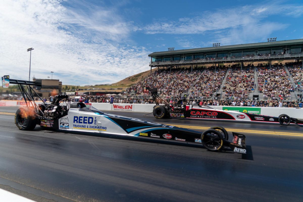Top Fuel driver Shawn Reed, front, loses against Billy Torrence in round one of eliminations at the DENSO NHRA Sonoma Nationals on Sunday, July 19, 2026 in Sonoma.