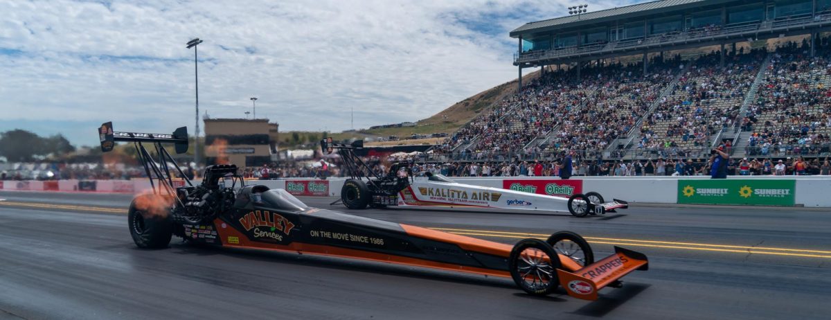 Top Fuel driver Jasmine Salinas beats out Shawn Langdon in the second round of eliminations at the DENSO NHRA Sonoma Nationals on Sunday, July 19, 2026 in Sonoma.
