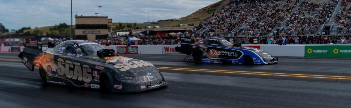 Funny Car driver Jordan Vandergriff, right, wins the Wally against Daniel Wilkerson at the DENSO NHRA Sonoma Nationals on Sunday, July 19, 2026 in Sonoma.